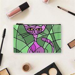 Artistic Cat - Purple Cosmetic Bag (small)  by Valentinaart