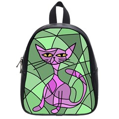 Artistic Cat - Purple School Bags (small)  by Valentinaart