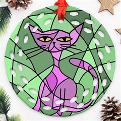 Artistic Cat - Purple Round Filigree Ornament (2side)