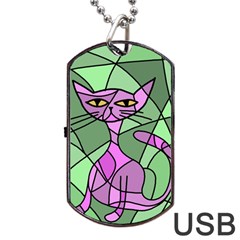 Artistic Cat - Purple Dog Tag Usb Flash (one Side) by Valentinaart