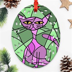 Artistic Cat - Purple Oval Filigree Ornament (2-side)  by Valentinaart