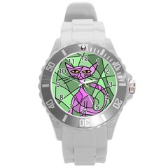 Artistic Cat - Purple Round Plastic Sport Watch (l) by Valentinaart