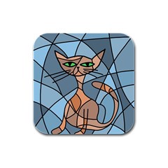 Artistic  Cat - Orange Rubber Square Coaster (4 Pack)  by Valentinaart