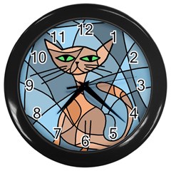 Artistic  Cat - Orange Wall Clocks (black) by Valentinaart