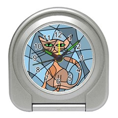 Artistic  Cat - Orange Travel Alarm Clocks by Valentinaart