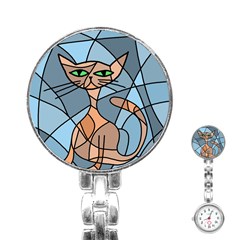 Artistic  Cat - Orange Stainless Steel Nurses Watch by Valentinaart