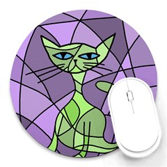 Artistic Cat - Green Round Mousepads by Valentinaart