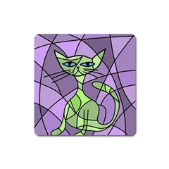 Artistic Cat - Green Square Magnet by Valentinaart