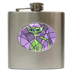 Artistic Cat - Green Hip Flask (6 Oz) by Valentinaart