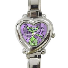 Artistic Cat - Green Heart Italian Charm Watch by Valentinaart