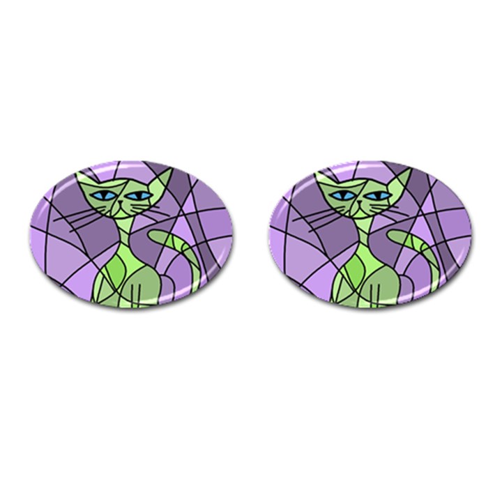 Artistic cat - green Cufflinks (Oval)