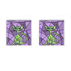 Artistic Cat - Green Cufflinks (square) by Valentinaart