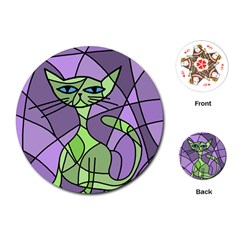 Artistic Cat - Green Playing Cards (round)  by Valentinaart