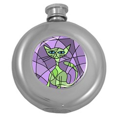 Artistic Cat - Green Round Hip Flask (5 Oz) by Valentinaart