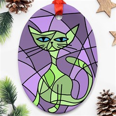 Artistic Cat - Green Oval Ornament (two Sides) by Valentinaart