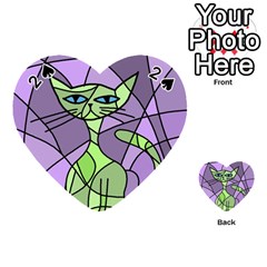 Artistic Cat - Green Playing Cards 54 (heart)  by Valentinaart