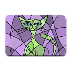 Artistic Cat - Green Small Doormat  by Valentinaart