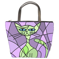 Artistic Cat - Green Bucket Bags by Valentinaart