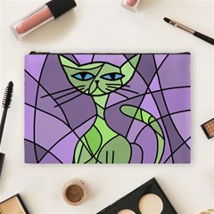 Artistic Cat - Green Cosmetic Bag (large)  by Valentinaart