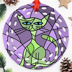 Artistic Cat - Green Ornament (round Filigree) 