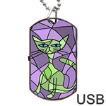 Artistic cat - green Dog Tag USB Flash (One Side) Front