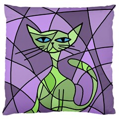 Artistic Cat - Green Standard Flano Cushion Case (one Side) by Valentinaart