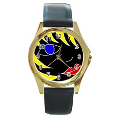 Blond girl Round Gold Metal Watch