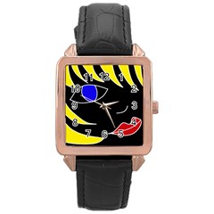 Blond girl Rose Gold Leather Watch 