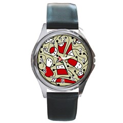 Playful Abstraction Round Metal Watch by Valentinaart