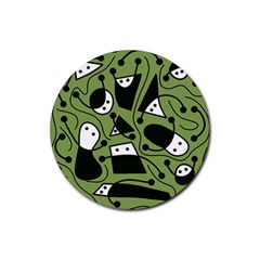 Playful Abstract Art - Green Rubber Coaster (round)  by Valentinaart