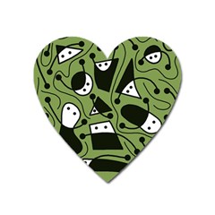 Playful Abstract Art - Green Heart Magnet by Valentinaart