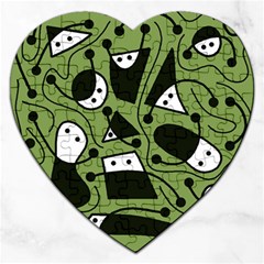 Playful Abstract Art - Green Jigsaw Puzzle (heart) by Valentinaart