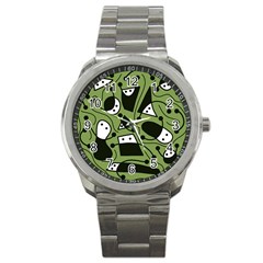 Playful Abstract Art - Green Sport Metal Watch by Valentinaart