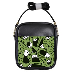 Playful Abstract Art - Green Girls Sling Bags by Valentinaart