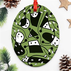 Playful Abstract Art - Green Oval Filigree Ornament (2-side)  by Valentinaart