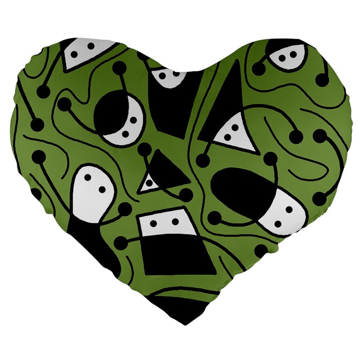 Playful abstract art - green Large 19  Premium Heart Shape Cushions