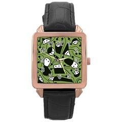 Playful Abstract Art - Green Rose Gold Leather Watch  by Valentinaart