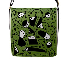 Playful Abstract Art - Green Flap Messenger Bag (l)  by Valentinaart