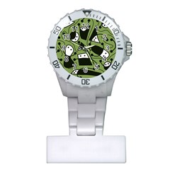 Playful Abstract Art - Green Plastic Nurses Watch by Valentinaart