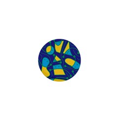 Playful Abstract Art - Blue And Yellow 1  Mini Magnets by Valentinaart