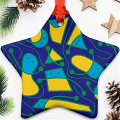 Playful Abstract Art - Blue And Yellow Ornament (star) 