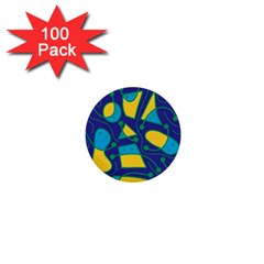 Playful Abstract Art - Blue And Yellow 1  Mini Buttons (100 Pack)  by Valentinaart