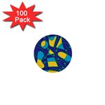 Playful abstract art - blue and yellow 1  Mini Buttons (100 pack)  Front