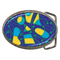 Playful Abstract Art - Blue And Yellow Belt Buckles