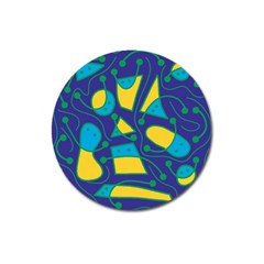 Playful Abstract Art - Blue And Yellow Magnet 3  (round) by Valentinaart