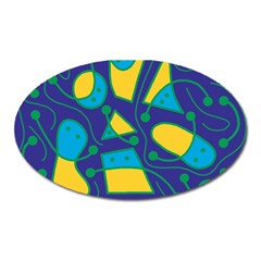 Playful Abstract Art - Blue And Yellow Oval Magnet by Valentinaart