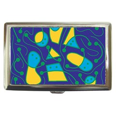 Playful Abstract Art - Blue And Yellow Cigarette Money Cases by Valentinaart