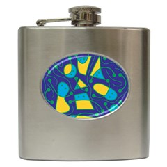 Playful Abstract Art - Blue And Yellow Hip Flask (6 Oz) by Valentinaart