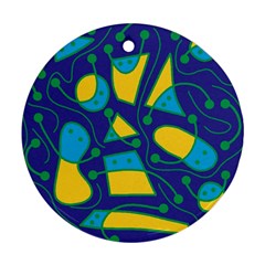 Playful Abstract Art - Blue And Yellow Round Ornament (two Sides)  by Valentinaart