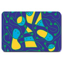 Playful Abstract Art - Blue And Yellow Large Doormat  by Valentinaart